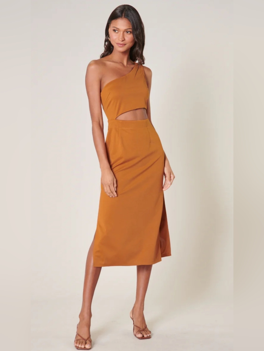 Sugarlips One-Shoulder Cut-out  Slit Zip Midi Dress